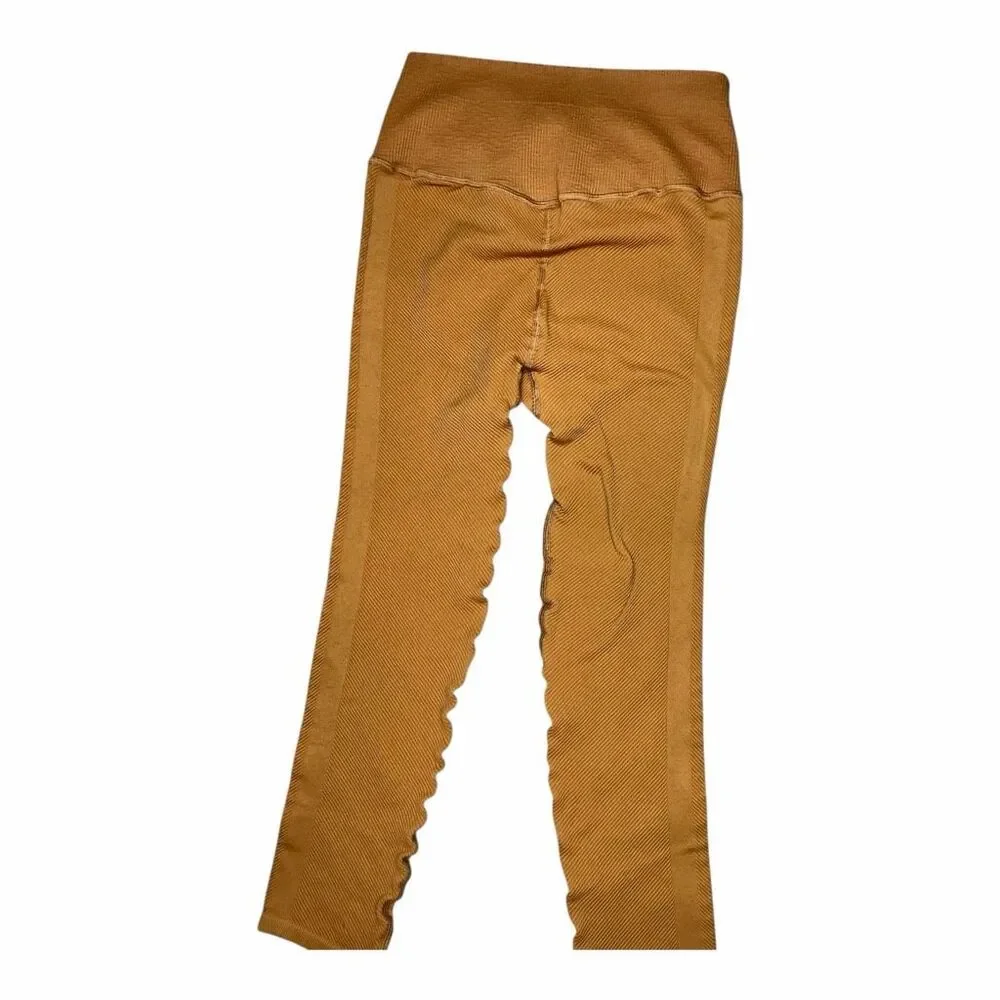 Brand New Free People Women's Size Small Brown Exposed Hem High Waisted Leggings